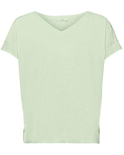 Esprit Katoenen T-shirt Met V-hals - Groen