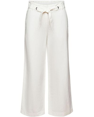 Esprit Jupe-culotte cropped en coton et lin - Blanc