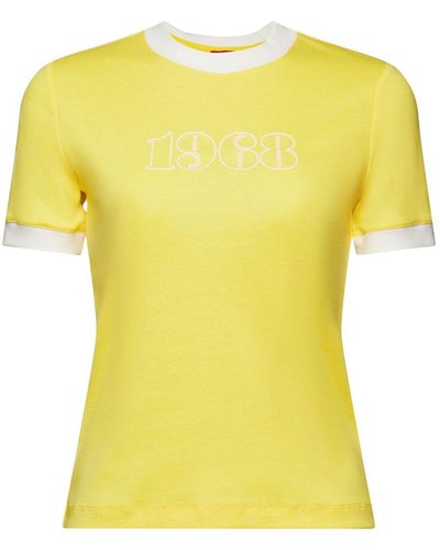 Esprit T-shirt en jersey de coton animé d'un logo - Jaune