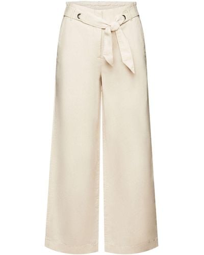 Esprit Jupe-culotte cropped en coton et lin - Blanc