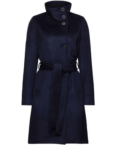 Esprit Wollmantel Recycelt: Mantel aus Wollmix mit Kaschmir - Blau