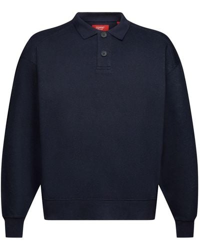 Esprit Sweat-shirt à manches longues et col polo - Bleu