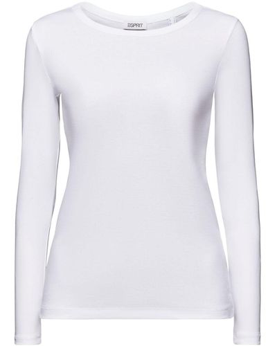 Esprit T-shirt Van Katoen-jersey Met Lange Mouwen - Wit