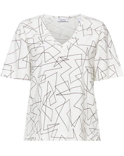 Esprit T-shirt imprimé en coton à encolure en V - Blanc