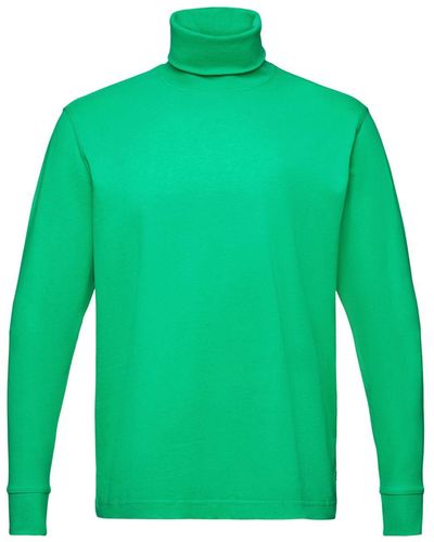 Esprit T-shirt à manches longues et col cheminée en coton - Vert