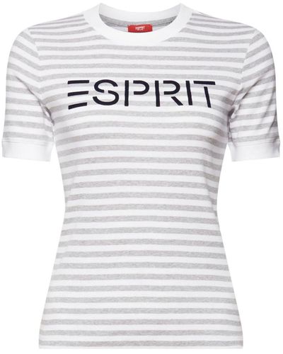 Esprit Gestreept Katoenen T-shirt Met Logoprint - Wit