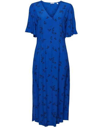 Esprit Midi-jurk Met V-hals En Print - Blauw
