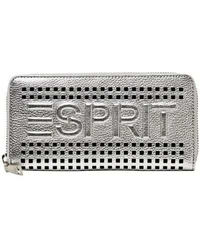 Esprit Leren Portemonnee Met Logo En Ritssluiting - Grijs