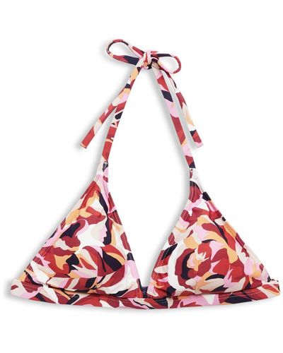 Esprit Neckholder-Bikinitop mit floralem Print - Rot