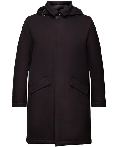 Esprit Recycelt: Wattierter Mac Coat mit flexibler Kapuze - Schwarz