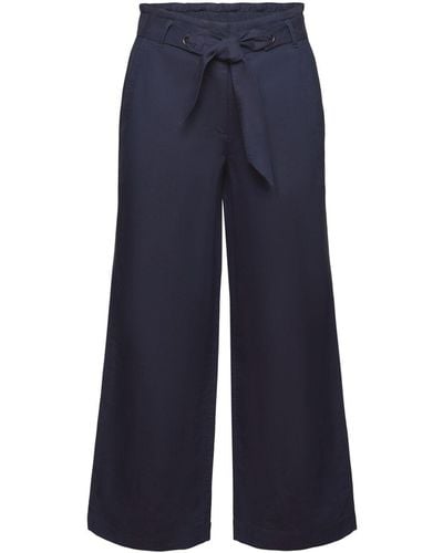 Esprit Jupe-culotte cropped en coton et lin - Bleu
