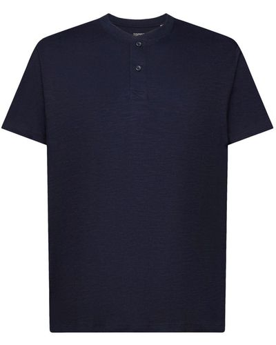 Esprit T-shirt col tunisien en coton - Bleu