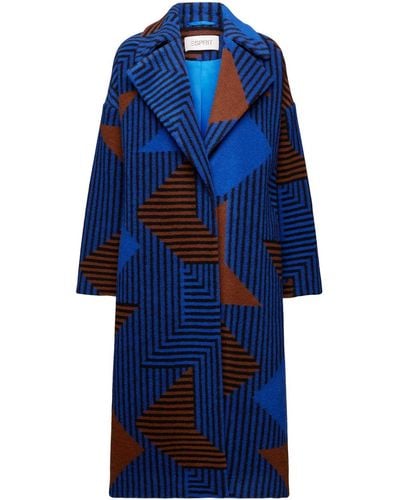 Esprit Manteau imprimé en laine mélangée - Bleu