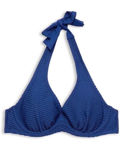 Esprit En matière recyclée : le haut de bikini texturé à armatures - Bleu