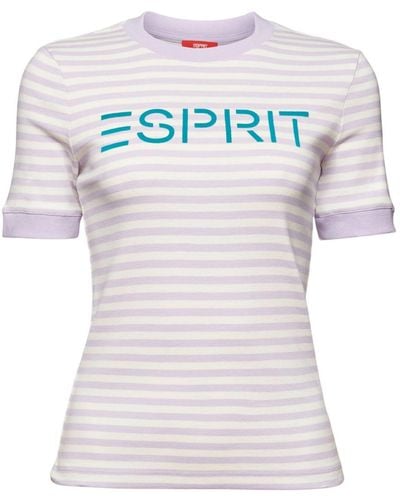 Esprit T-shirt en coton rayé à logo imprimé - Multicolore