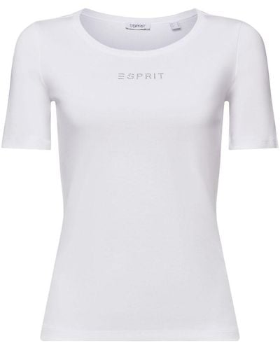 Esprit Top Met Logo En Strassteentjes - Wit