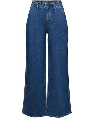 Esprit Retro Jeans Met Hoge Taille En Wijde Pijpen - Blauw
