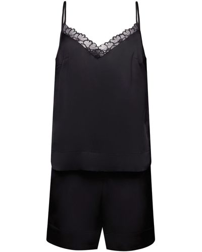 Esprit Ensemble de pyjama avec short en satin - Noir