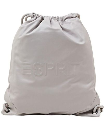 Esprit Leder-Rucksack mit Logo und Kordelzug - Grau