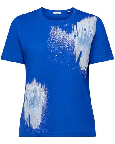 Esprit Katoenen T-shirt Met Grafische Print - Blauw