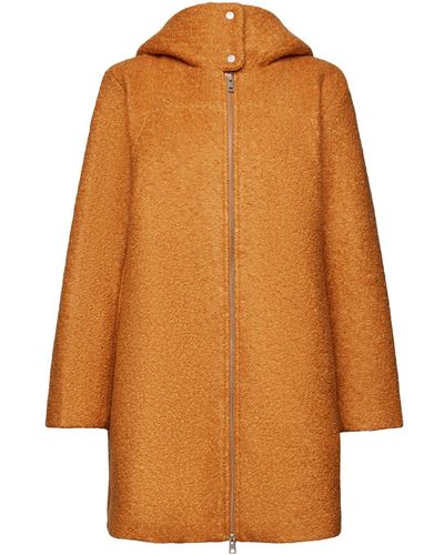 Esprit Manteau à capuche en mélange de laine bouclée - Orange