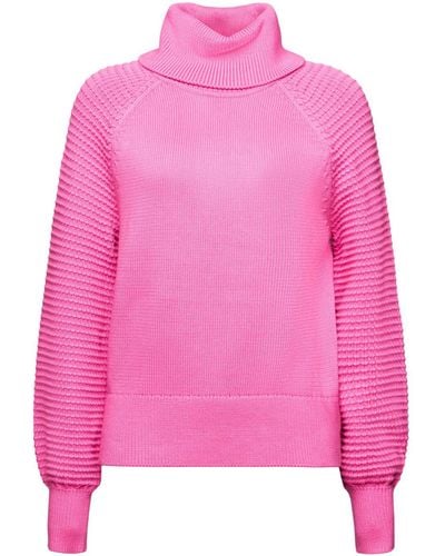 Esprit Baumwollpullover mit Rollkragen - Pink