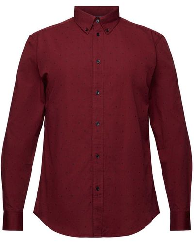 Esprit Katoenen Slim Fit-overhemd Met Borduursel - Rood