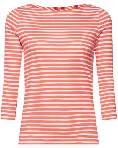 Esprit Gestreepte Longsleeve Met Boothals - Rood