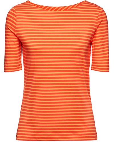 Esprit Gestreept T-shirt Van Katoen Met Boothals - Oranje