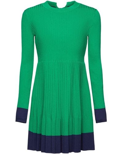 Esprit Mini-robe plissée à manches longues et encolure ronde - Vert