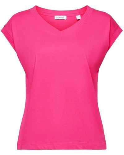 Esprit T-Shirt mit V-Ausschnitt (1-tlg) - Pink
