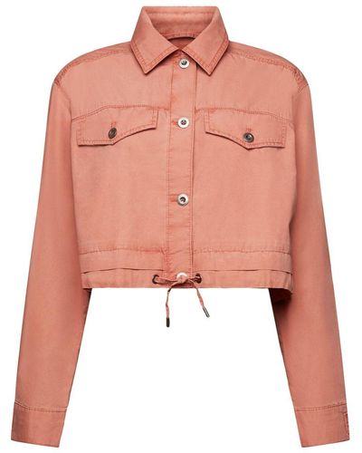 Esprit Strickjacke Cropped-Jacke aus Baumwollcanvas zum Binden (1-tlg) - Pink