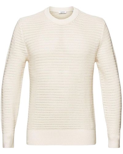 Esprit Lochstrick-Pullover mit Rundhalsausschnitt - Weiß