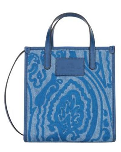 Etro Mini-shoppingtasche Aus Denim - Blau