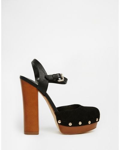 Miss Kg Giddy Black Wooden Platform Sandals