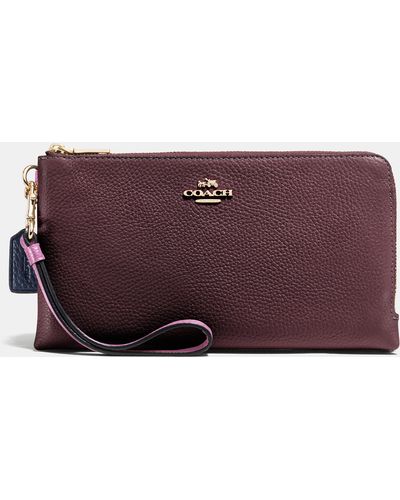COACH Double Zip Wallet In Colorblock Leather - Purple