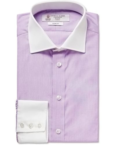 Turnbull & Asser Lilac Contrast-Collar And Cuff Cotton Shirt - Purple