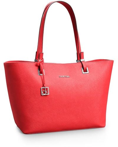 Calvin Klein Scarlett Saffiano Leather Shopper Tote - Red
