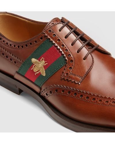 Gucci Leather Lace-up With Bee Web - Brown