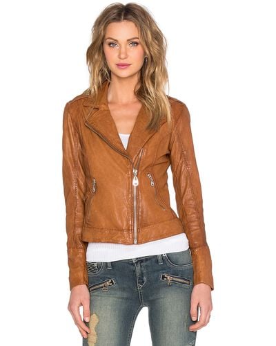 Doma Leather Tan Leather Biker Jacket - Brown