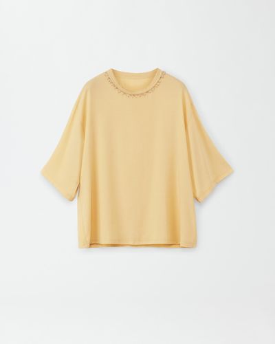 Fabiana Filippi Stretch Sable' T-Shirt With Funghetto Piping - Natural