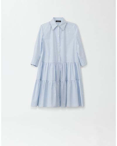Fabiana Filippi Frilled Striped Poplin Shirt Dress - Blue