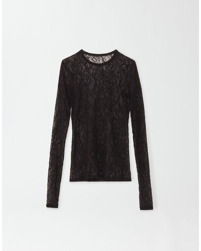 Fabiana Filippi Fabula Bistretch Lace Long Sleeve T-Shirt - Black