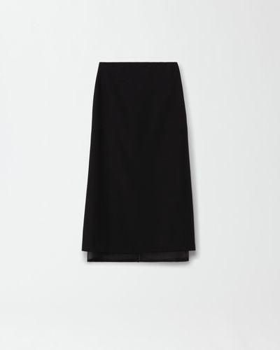 Fabiana Filippi Wool Silk Long Skirt With Organza Layer - Black