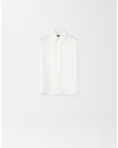 Fabiana Filippi Viscose Satin Sleeveless Shirt With Back Opening - White
