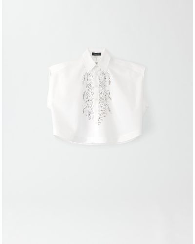 Fabiana Filippi Sleeveless Poplin Cropped Shirt With Front Embroidery - White