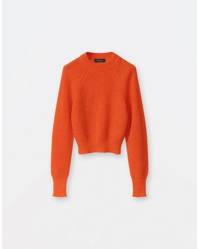 Fabiana Filippi Mohair Cropped Crew Neck Sweater With Diamond Stitch - Orange