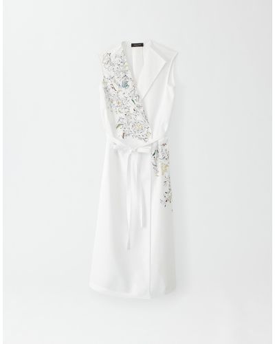 Fabiana Filippi Poplin Sleeveless Wrap Dress With Embroidery - White