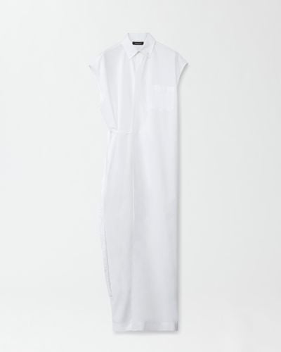 Fabiana Filippi Linen Cloth Robe Dress With Shirt Collar And Chest Pocket - White