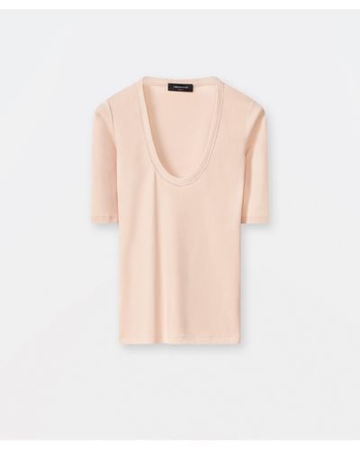 Fabiana Filippi Ribbed Jersey U Neck Short Sleeve T-Shirt,Diamond-Cut Thread - Pink